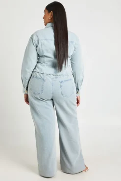 boohoo Jean Grande Taille Jambe Large À Boutons Dorés<Femme Denim|Jeans
