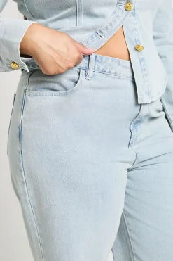 boohoo Jean Grande Taille Jambe Large À Boutons Dorés<Femme Denim|Jeans