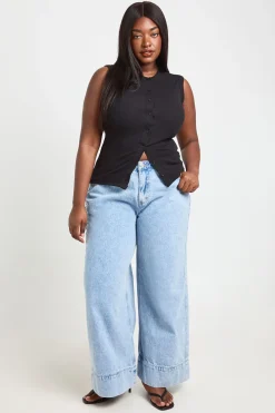 boohoo Jean Grande Taille À Jambe Large Avec Ourlet Revers Profond<Femme Denim|Jeans