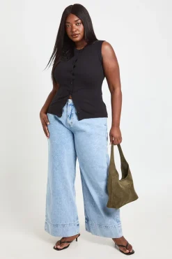 boohoo Jean Grande Taille À Jambe Large Avec Ourlet Revers Profond<Femme Denim|Jeans