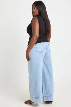 boohoo Jean Grande Taille À Jambe Large Avec Ourlet Revers Profond<Femme Denim|Jeans