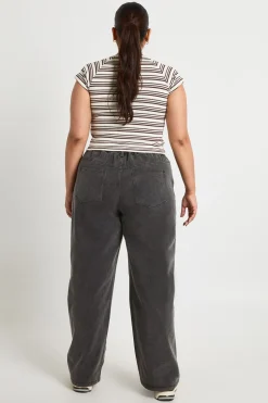 Jean Grande Taille à Jambes Droites avec Dos Élastiqué et Cordon de Serrage