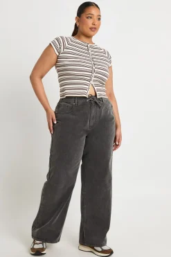 Jean Grande Taille à Jambes Droites avec Dos Élastiqué et Cordon de Serrage