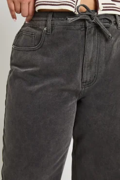 Jean Grande Taille à Jambes Droites avec Dos Élastiqué et Cordon de Serrage