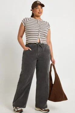 Jean Grande Taille à Jambes Droites avec Dos Élastiqué et Cordon de Serrage