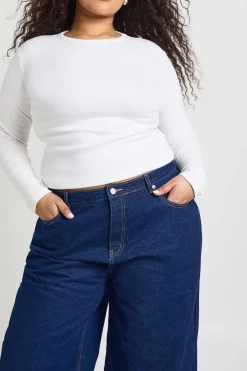 Jean Grande Taille à Jambes Larges avec Ourlet Profond