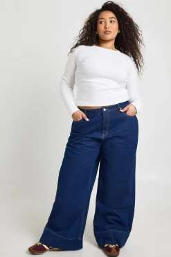 Jean Grande Taille à Jambes Larges avec Ourlet Profond