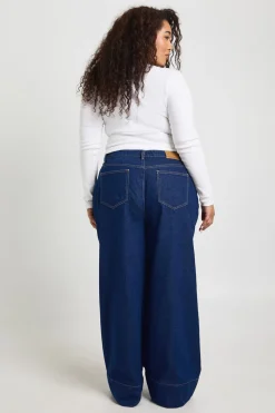 Jean Grande Taille à Jambes Larges avec Ourlet Profond