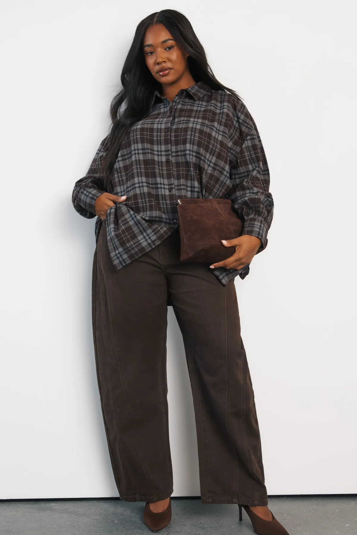 boohoo Jean Grande Taille À Jambe Tonneau Avec Détails De Coutures<Femme Denim|Jeans