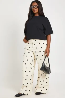 boohoo Jean Grande Taille À Pois Taille Haute Coupe Large<Femme Jeans|Denim