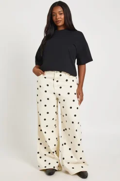 boohoo Jean Grande Taille À Pois Taille Haute Coupe Large<Femme Jeans|Denim