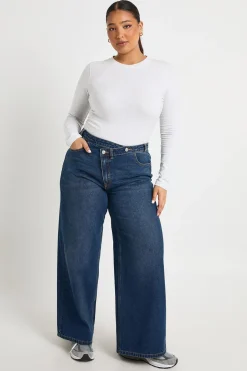 boohoo Jean Grande Taille Taille Haute à Ceinture Croisée et Jambes Larges<Femme Denim|Jeans