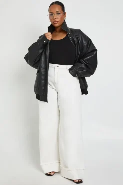 boohoo Jean Grande Taille Taille Haute Jambe Large avec Revers<Femme Denim|Jeans
