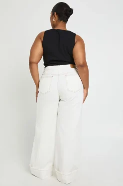 boohoo Jean Grande Taille Taille Haute Jambe Large avec Revers<Femme Denim|Jeans