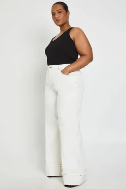boohoo Jean Grande Taille Taille Haute Jambe Large avec Revers<Femme Denim|Jeans