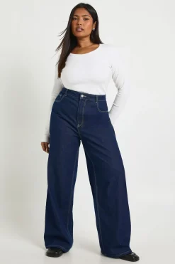 boohoo Jean Grande Taille Taille Haute Jambe Large<Femme Denim|Jeans