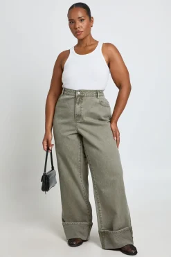 Jean Grande Taille Taille Haute Jambe Droite Avec Revers