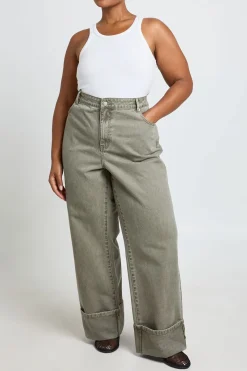 Jean Grande Taille Taille Haute Jambe Droite Avec Revers