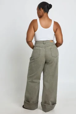Jean Grande Taille Taille Haute Jambe Droite Avec Revers