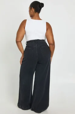 boohoo Jean Grande Taille Taille Haute À Jambes Larges Avec Poches Avant<Femme Denim|Jeans