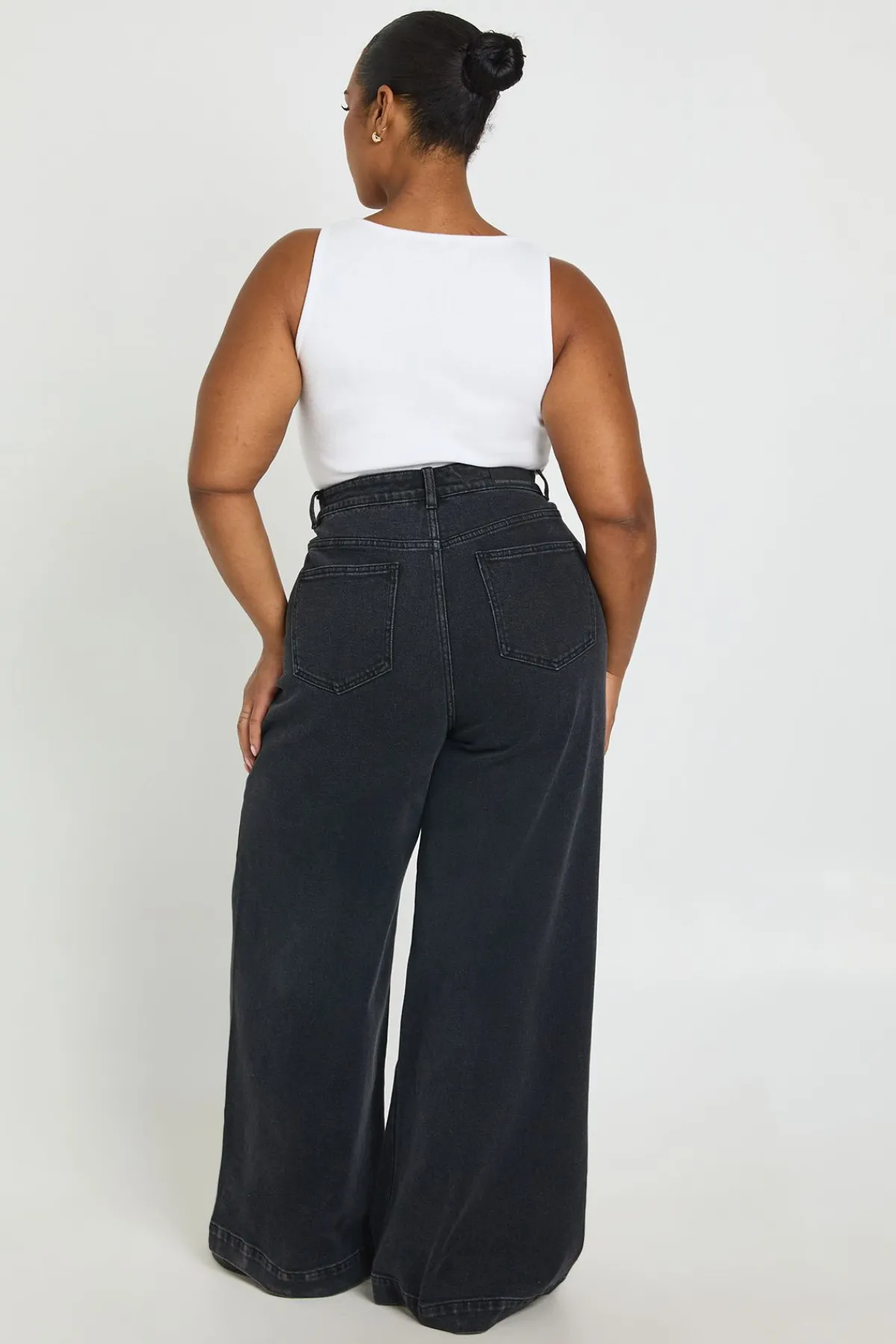 boohoo Jean Grande Taille Taille Haute À Jambes Larges Avec Poches Avant<Femme Denim|Jeans