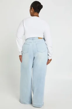 boohoo Jean Grande Taille Taille Haute à Poches Avant et Jambes Larges<Femme Denim|Jeans
