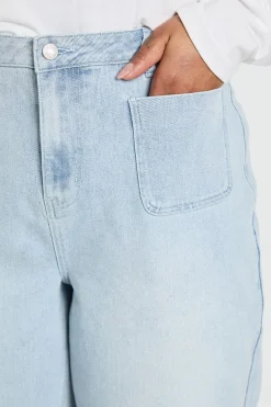 boohoo Jean Grande Taille Taille Haute à Poches Avant et Jambes Larges<Femme Denim|Jeans
