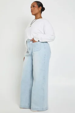 boohoo Jean Grande Taille Taille Haute à Poches Avant et Jambes Larges<Femme Denim|Jeans