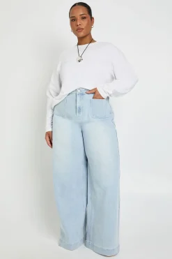 boohoo Jean Grande Taille Taille Haute à Poches Avant et Jambes Larges<Femme Denim|Jeans