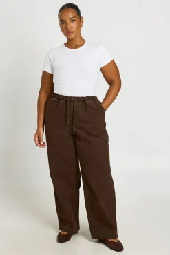 boohoo Jean Grande Taille Taille Élastiquée Jambe Large<Femme Looks Chocolat|Denim