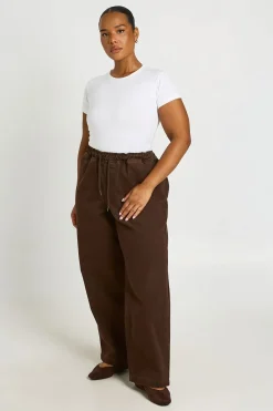 boohoo Jean Grande Taille Taille Élastiquée Jambe Large<Femme Looks Chocolat|Denim