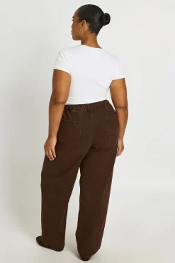 boohoo Jean Grande Taille Taille Élastiquée Jambe Large<Femme Looks Chocolat|Denim
