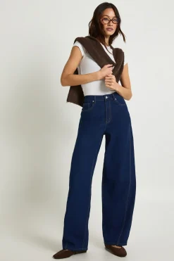 boohoo Jean Grande Taille Taille Mi-haute Jambe Tonneau Couture Torsadée<Femme Denim|Jeans