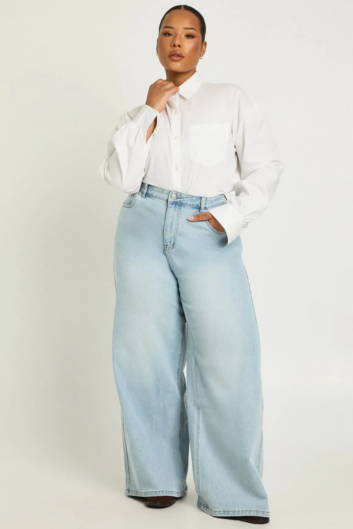 Jean Grande Taille Taille Mi-haute Coupe Large Évasée