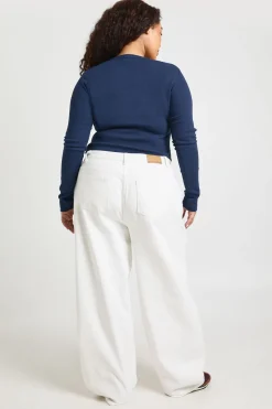 Jean Grande Taille Taille Mi-haute Jambe Barrel Avec Détails De Coutures