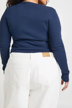 Jean Grande Taille Taille Mi-haute Jambe Barrel Avec Détails De Coutures