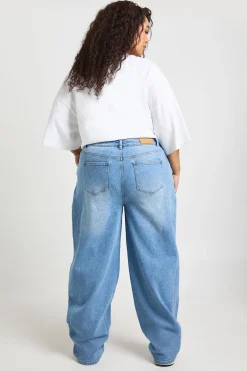 boohoo Jean Grande Taille Taille Mi-haute Coupe Barrel<Femme Denim|Jeans