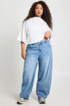 boohoo Jean Grande Taille Taille Mi-haute Coupe Barrel<Femme Denim|Jeans