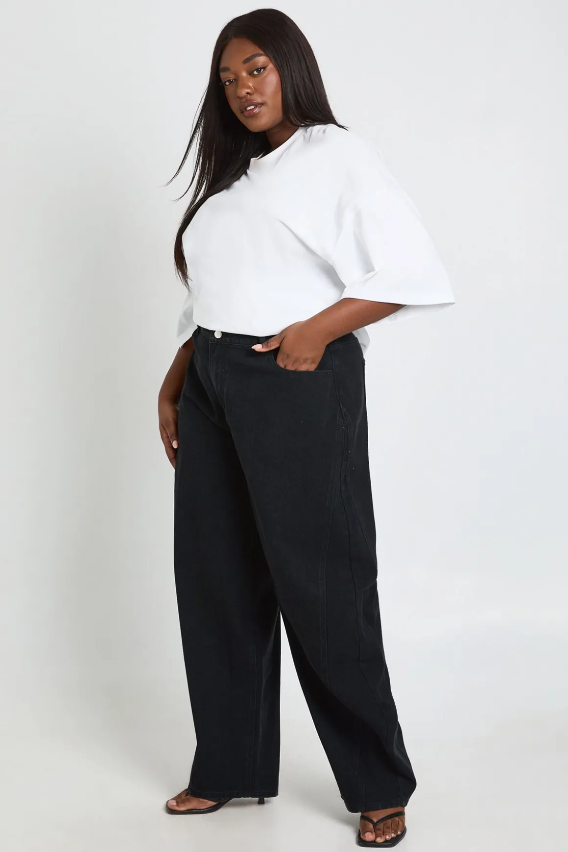 Jean Grande Taille Taille Mi-haute Jambe Tonneau Couture Torsadée