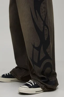 Jean Imprimé Gothique Coupe Baggy Délavé