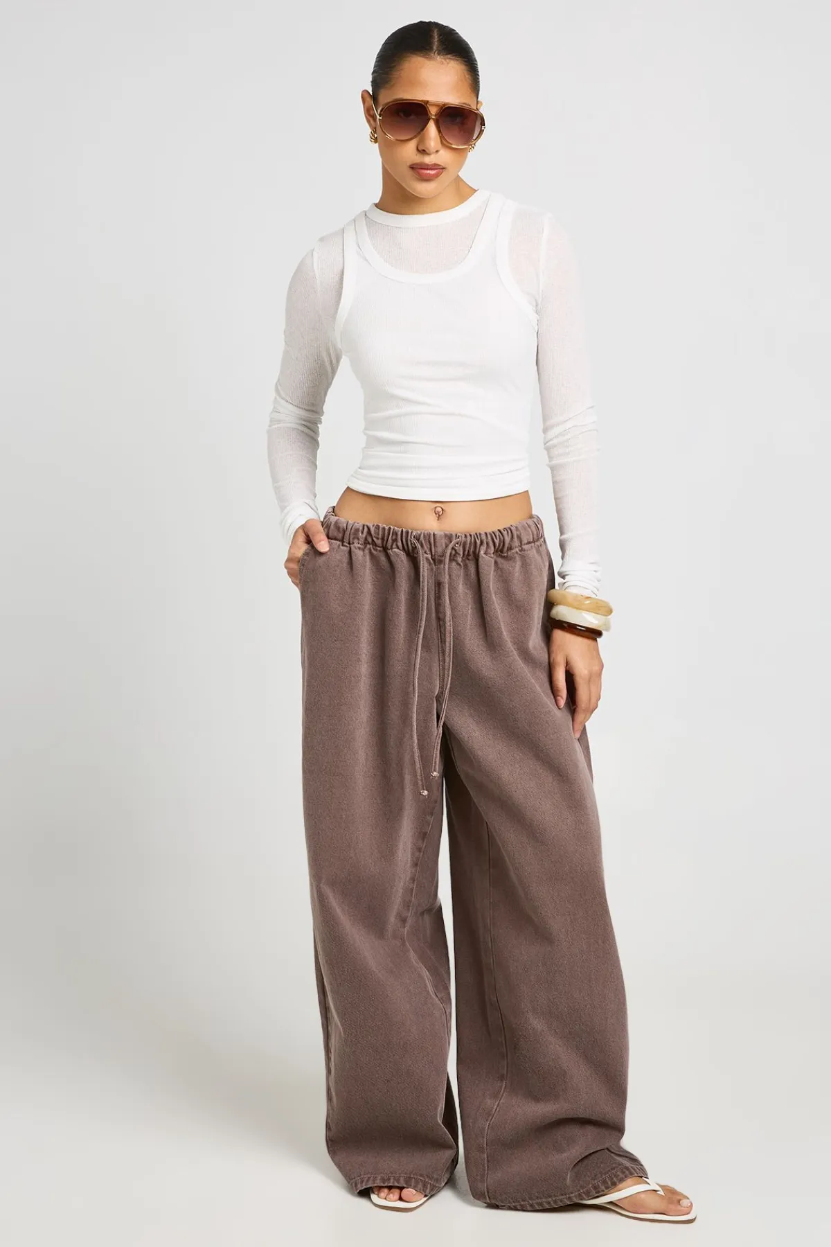boohoo Jean Jambe Large À Taille Élastiquée<Femme Looks Chocolat|Denim