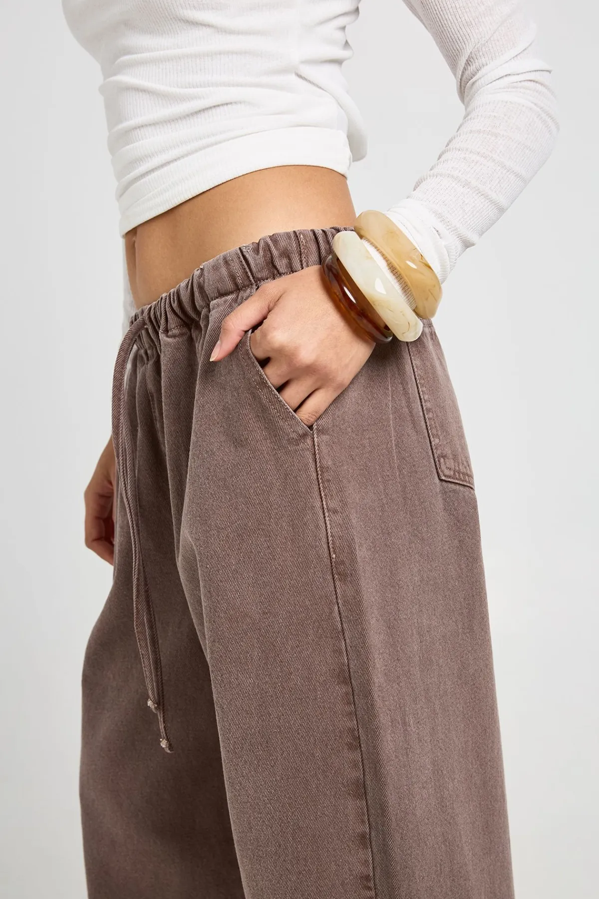 boohoo Jean Jambe Large À Taille Élastiquée<Femme Looks Chocolat|Denim