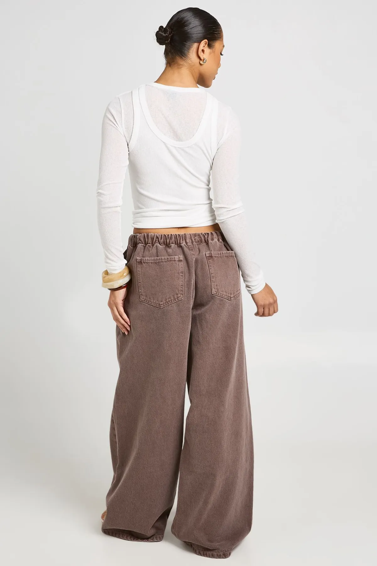 boohoo Jean Jambe Large À Taille Élastiquée<Femme Looks Chocolat|Denim