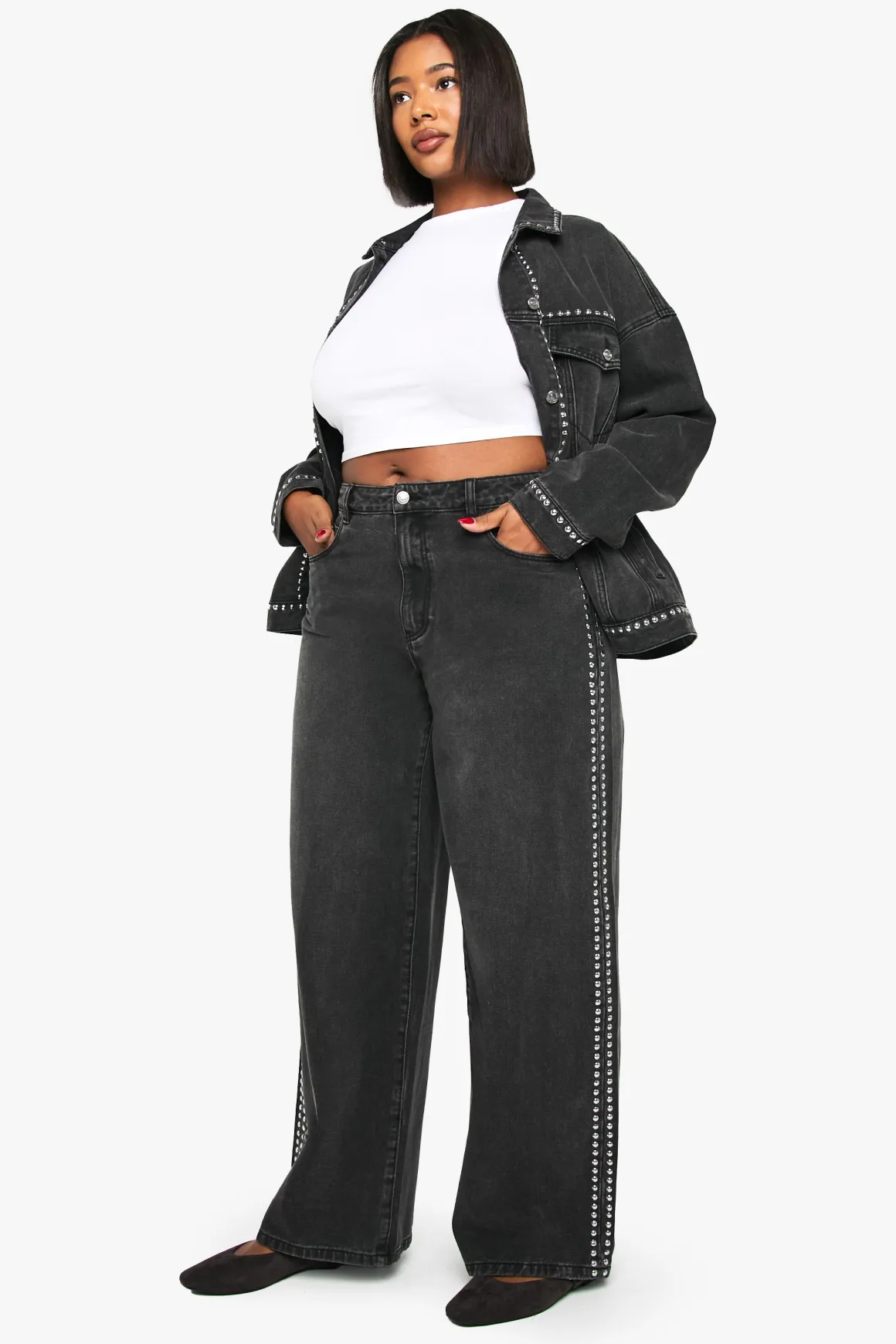 Jean à jambes larges clouté Plus