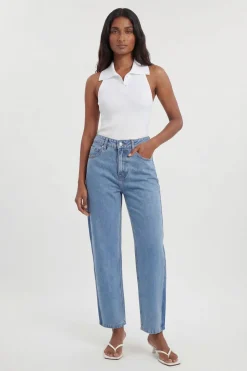 Jean À Jambes Tonneau Avec Empiècements En Denim