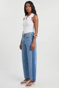 Jean À Jambes Tonneau Avec Empiècements En Denim