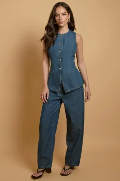 Jean À Jambes Tonneau Avec Poches Festonnées