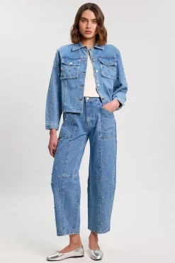 KarenMillen Jean Jambe Tonneau En Denim À Clous<Femme Denim|Jeans