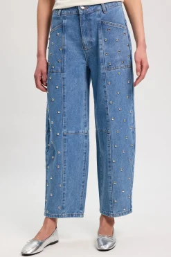 KarenMillen Jean Jambe Tonneau En Denim À Clous<Femme Denim|Jeans