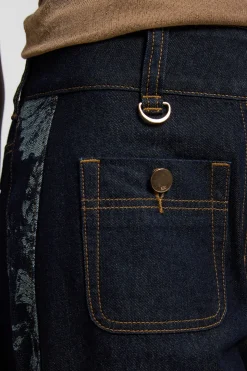Jean Large À Contraste Denim Et Jacquard